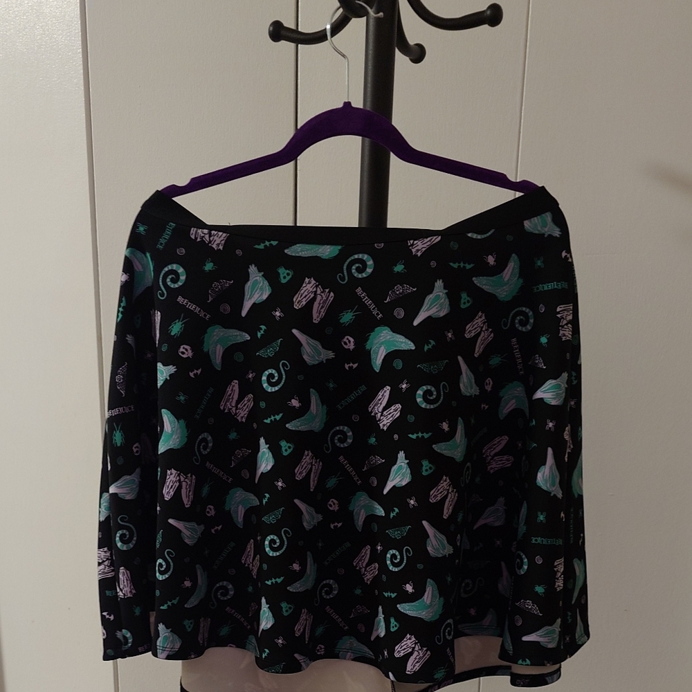 Women's Beetlejuice Patterned Black Skirt Lg